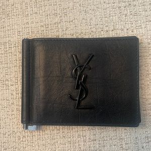 YSL MONOGRAM BILL CLIP WALLET IN CROCODILE EMBOSSED LEATHER